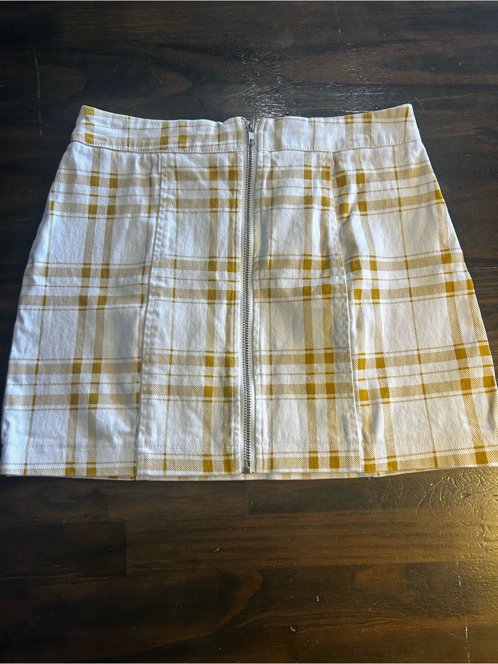 Forever 21 White and Yellow Plaid Zip-Front Mini Skirt